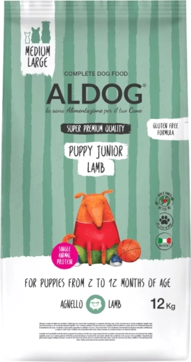 Aldog Puppy Junior Lamb Medium/Large granule pentru pui de câine de rase medii și mari 12 kg