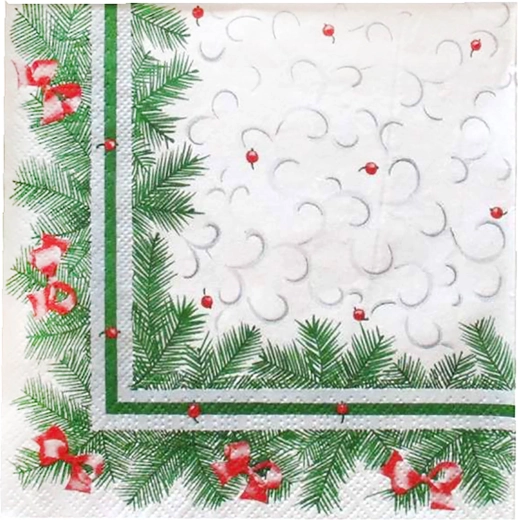 Șervețele cu mai multe straturi și motiv de ace de conifere de Crăciun, 33 × 33 cm