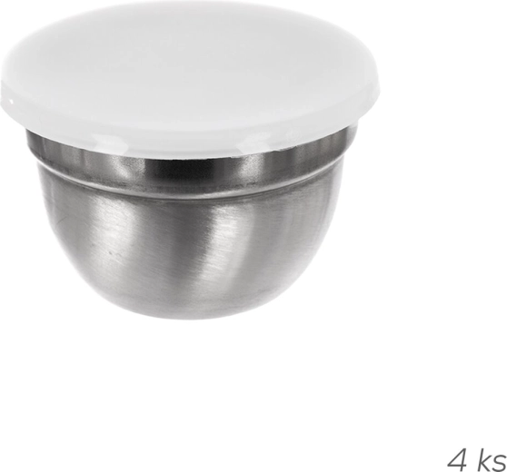 Set de boluri din oțel inoxidabil pentru sosuri cu capace din plastic, 8 cm, 4 buc.