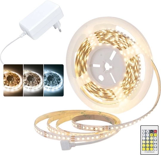 Solight bandă LED 3CCT 5 m cu adaptor 12 V și telecomandă