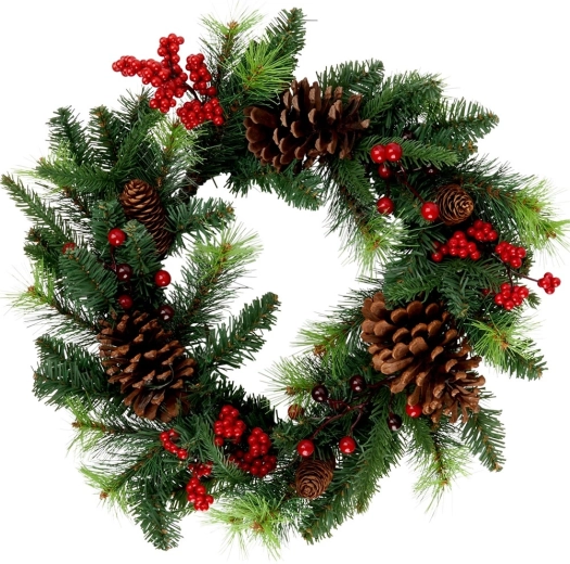 Coroniță de Crăciun 45 cm cu conuri și bobițe roșii