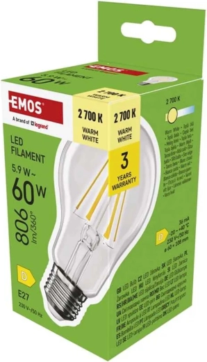 Bec LED Filament A60 E27 5,9 W 806 lm alb cald