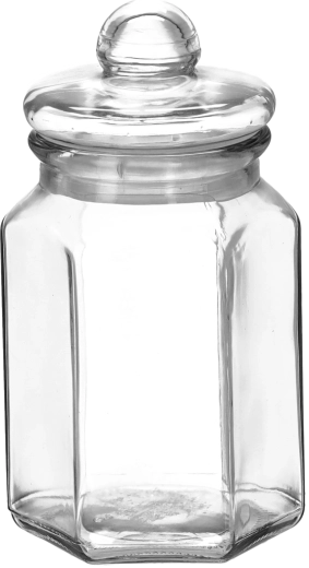 Borcan din sticlă 850 ml, hexagonal, cu capac din sticlă