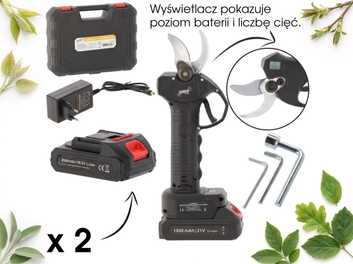 Foarfecă de grădină cu acumulator 21 V, tăiere până la 30 mm