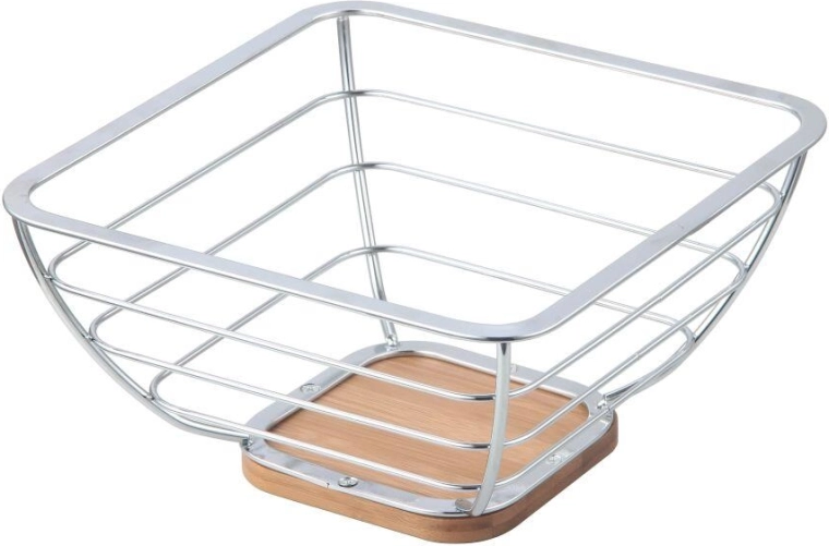 Bol pentru fructe din crom și bambus 24 × 24 × 12 cm