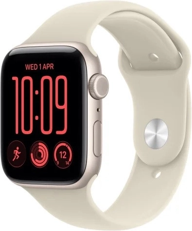 Apple Watch SE 3 GPS + Cellular 40 mm cu carcasă din aluminiu de culoarea luminii stelare și curea sport de culoare nisipie M/L