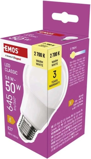 Bec LED Classic A60 E27 5,8 W alb cald