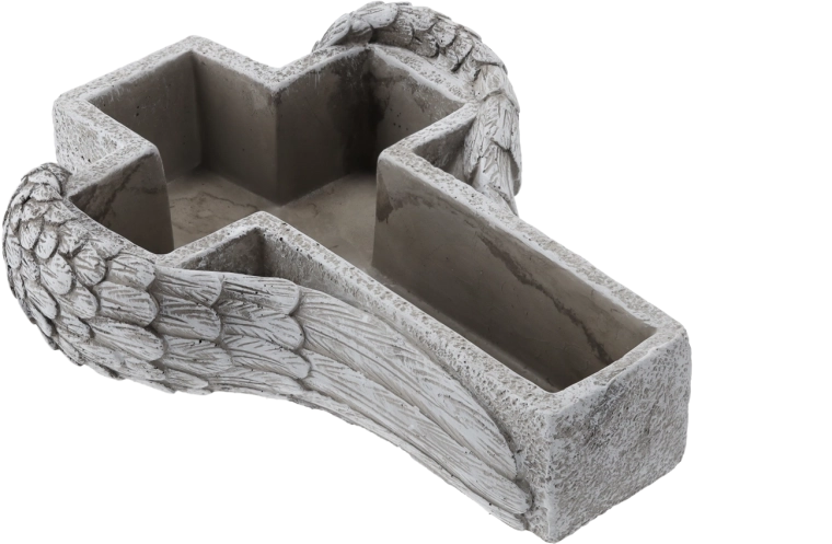 Ghiveci memorial din ciment cu relief cruce cu aripi, gri, 27,5 cm