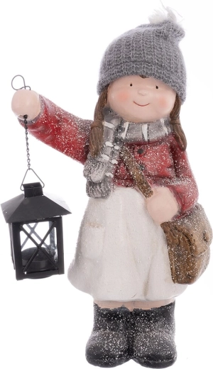 Decorațiune de Crăciun – fetiță cu felinar din polirășină, 39 cm