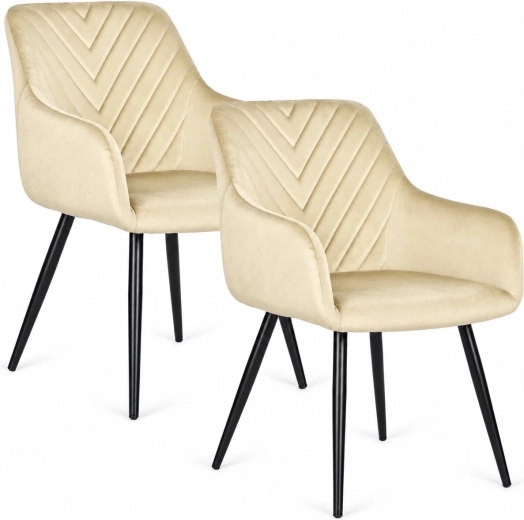 Set de 2 scaune tapițate din catifea ModernHome, bej