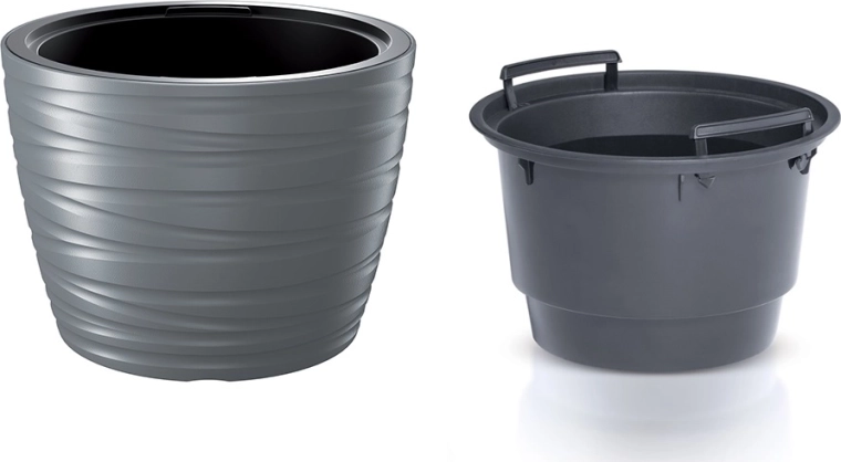 Ghiveci jos MAZE cu inserție, piatră gri, diametru 47,5 cm