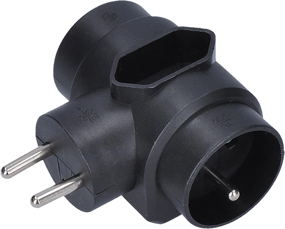 Adaptor compact Solight cu 3 prize (1 × 2,5 A + 2 × 10 A), negru - 1 bucată