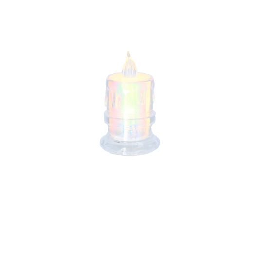 Lumânare LED 4,5 × 7,5 cm semitransparentă, mix de modele (display 12 buc.)