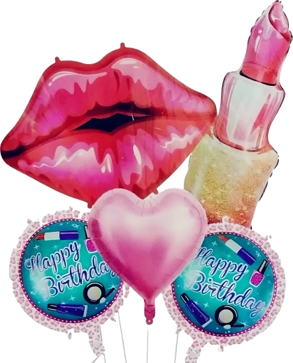 Set de baloane pentru aniversare – pentru fete: ruj, buze și Happy Birthday, 5 buc