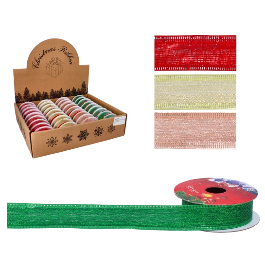Panglică decorativă de Crăciun 2,5 cm × 2,7 m cu luciu satinat și margini întărite
