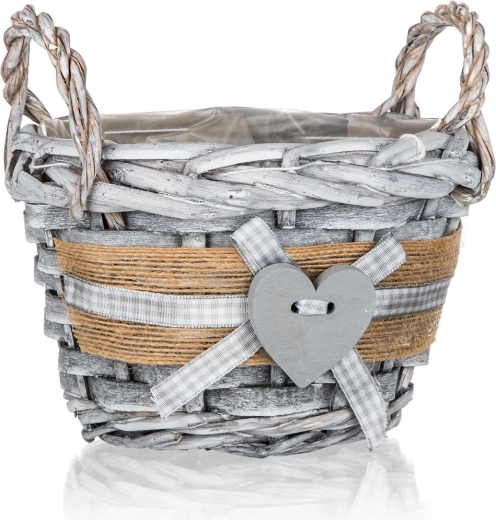 Coș rotund din nuiele cu mânere GRIS 14 × 10 cm, gri