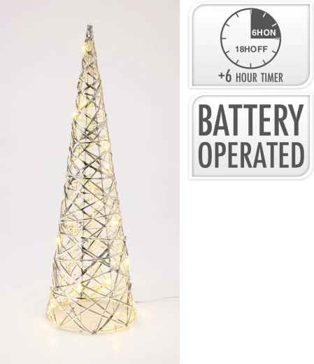 Piramidă LED decorativă 40 cm cu finisaj argintiu și temporizator