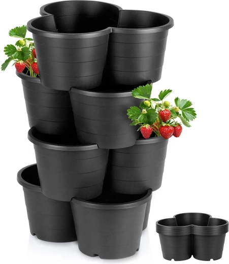 Ghiveci cascadă din plastic negru, set stivuibil 4 buc.