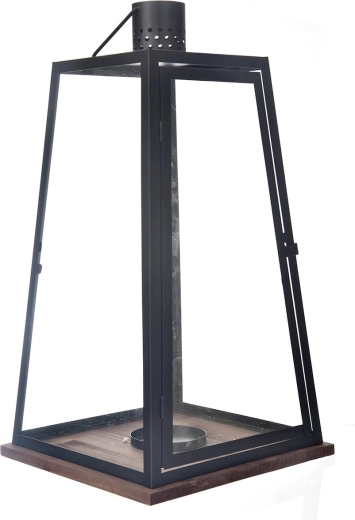 Lampion decorativ din lemn și metal, negru-bej, 60 cm