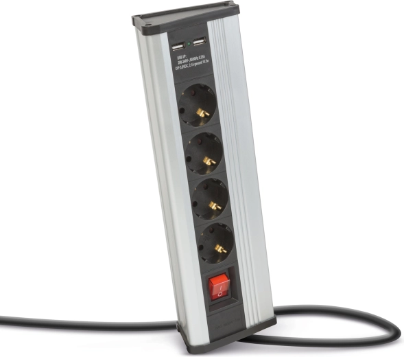 Prelungitor de colț cu întrerupător, 4 prize și porturi USB