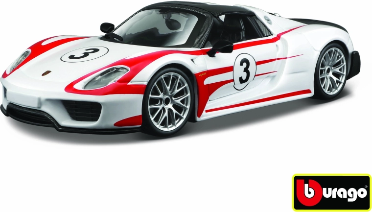 Bburago Porsche 918 Weissach Race model alb la scara 1:24