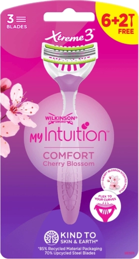 Aparat de ras de unică folosință pentru femei WILKINSON Xtreme3 Intuition Comfort Cherry Blossom, 8 buc