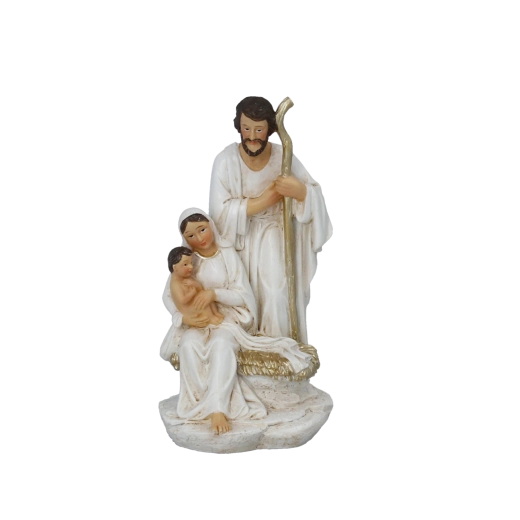 Figurină de Crăciun – Sfânta Familie cu detalii aurii