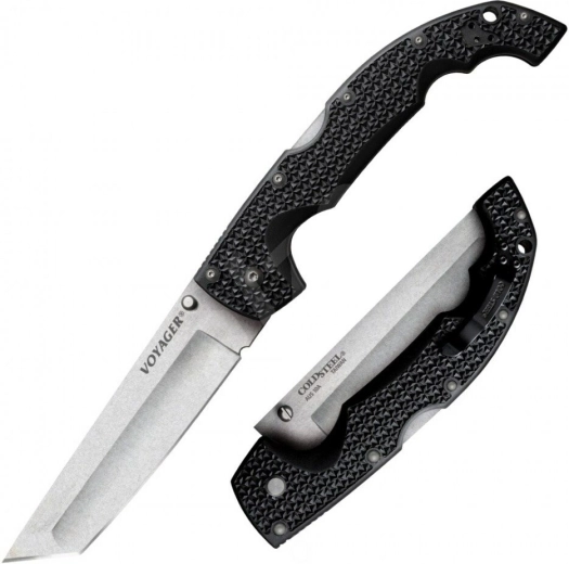 Cuțit tactic pliabil Cold Steel Voyager Extra Large Clip Point, tăiș neted, negru