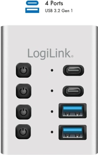 Hub USB cu 4× USB 3.2 Gen 1, cu întrerupătoare individuale și cablu 2‑în‑1 USB‑A/USB‑C LOGILINK