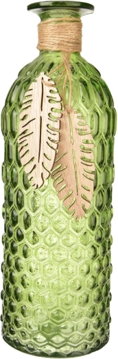 Vază din sticlă cu motiv de frunze, verde, 25 cm