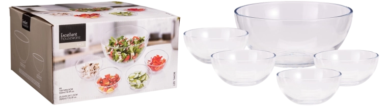 Set de 5 boluri din sticlă pentru salată