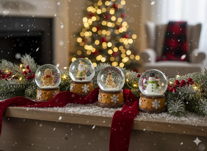 Glob de zăpadă de Crăciun – decorațiune din turtă dulce, mix de motive 4,5 × 4,5 × 6,5 cm