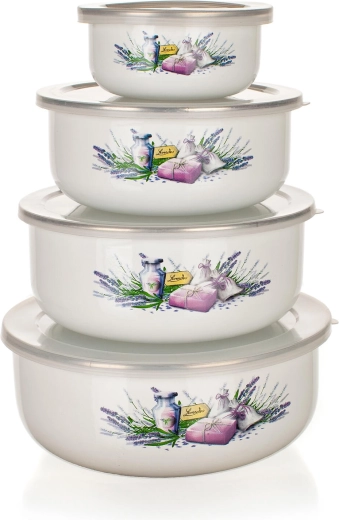 Set de boluri emailate cu capace Lavender, 8 piese