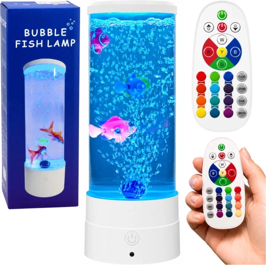 Lampă decorativă de noapte LED acvariu cu pești RGB (16 culori), albă, USB