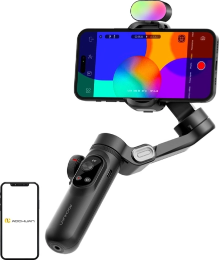 Aochuan Smart X Pro stabilizator inteligent pe 3 axe pentru mobil cu lumină RGB, negru