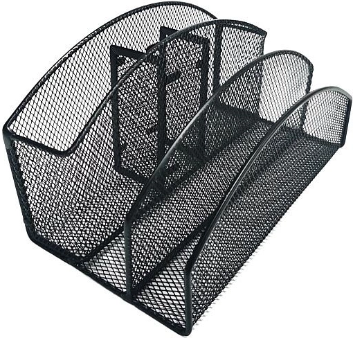 Organizator de birou din metal, 5 compartimente, negru