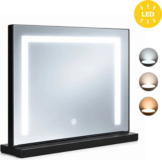 Oglindă cosmetică LED neagră ModernHome 50 × 40 cm