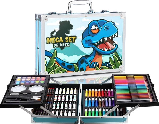 Renew Force set de artă pentru copii cu motiv de dinozauri, 145 de piese, în valiză