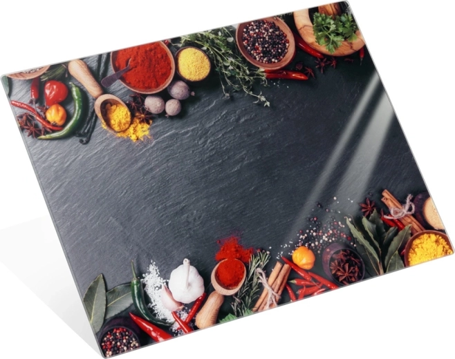Tocător din sticlă Vilde cu motiv de condimente 40 × 30 cm