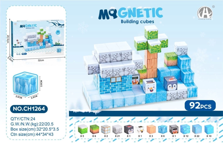 Cuburi magnetice 3D pentru copii 92 buc.