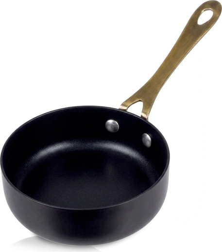 Tigăiță de servire din inox negru cu mâner auriu 180 ml
