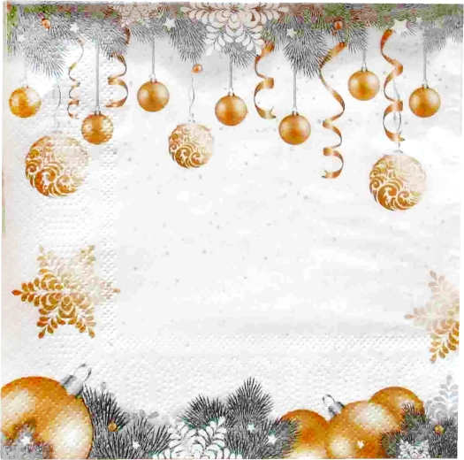 Șervețele de Crăciun cu motiv de globuri 33 × 33 cm, 3 straturi