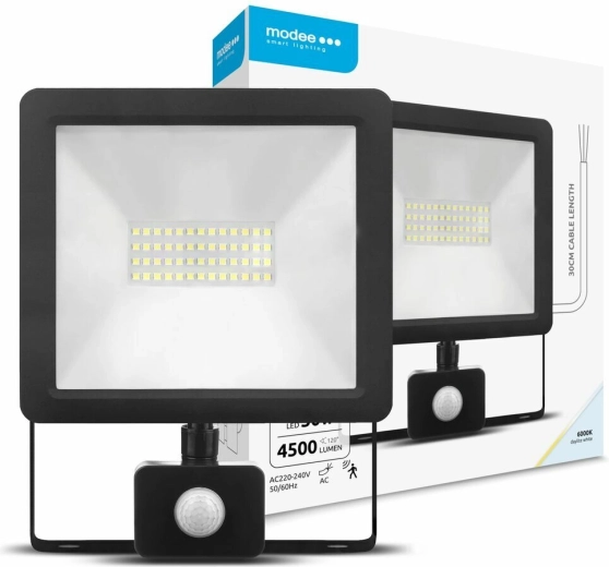 Proiector LED cu senzor de mișcare 50 W, 120°, 6000 K, 4500 lm – Modee Lighting A2 Series