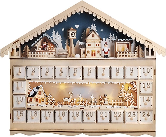 Solight calendar advent LED în formă de cabană montană, 10× LED, 50 × 40 cm