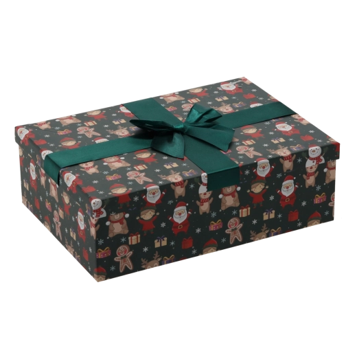 Cutie cadou de Crăciun cu fundă verde 30,5 × 22 × 10 cm - 1 bucată