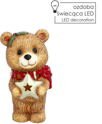 Figurină decorativă de Crăciun cu ursuleț și stea LED