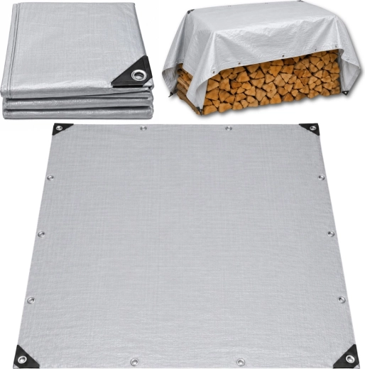 Prelată de protecție gri, impermeabilă, cu inele 200 × 400 cm