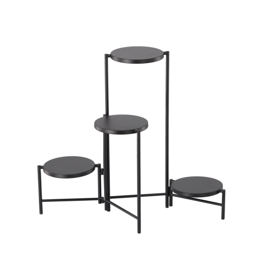 Suport metalic pentru flori cu patru niveluri, negru