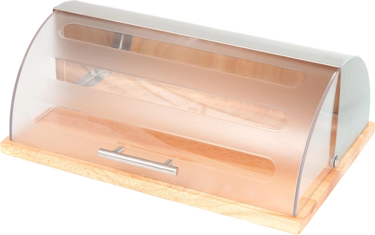 Cutie de pâine GRANDE cu bază din lemn și capac din inox, 39 × 28,5 × 15 cm