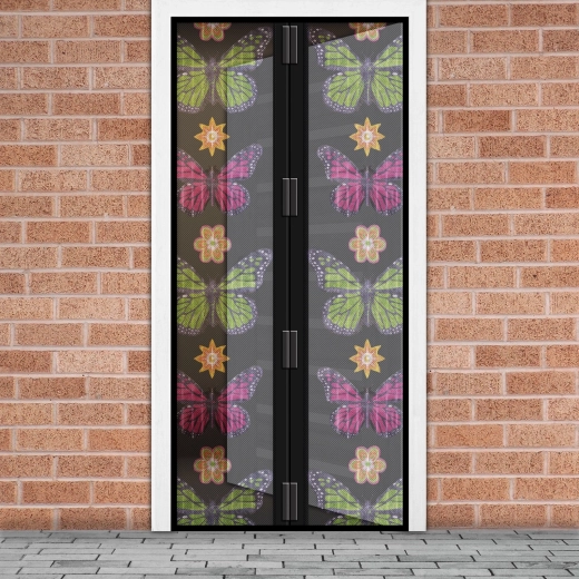 Plasă magnetică împotriva insectelor pentru ușă, cu model floral și fluturi, 100 × 210 cm